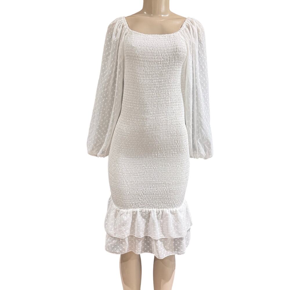 FARORO Ruffle Smocked Bodycon Mermaid Cocktail Dress Small Romatic Lagenlook